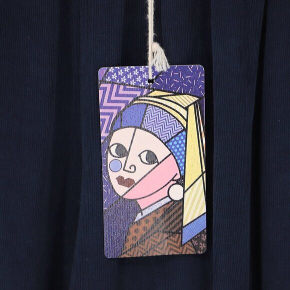 NWT MADE IN ITALY Corduroy Wide Leg Palazzo Pant Navy Elastic Waist OS - Picture 7 of 9